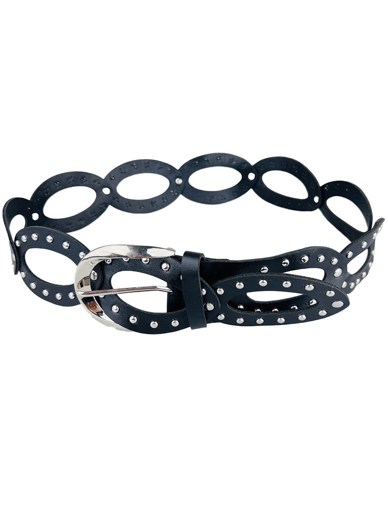 Vintage Punk Hollow Ring Rivet Belt - vintage fashion, retro style