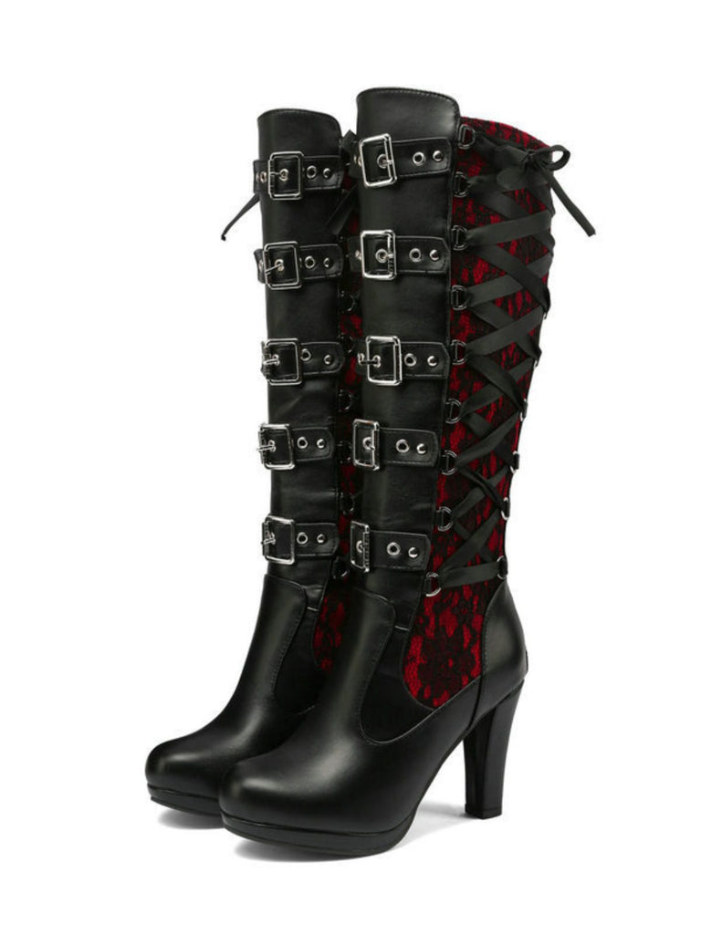 Vintage Punk Lace-Up Lace High Heel Boots - vintage shoes, retro heels