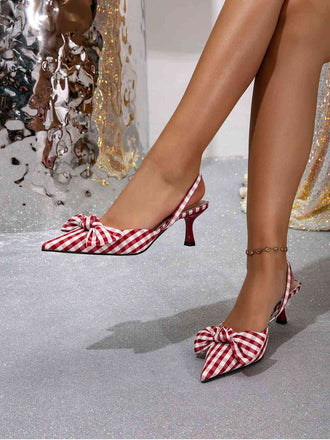 Vintage Red Plaid Bowknot Heels