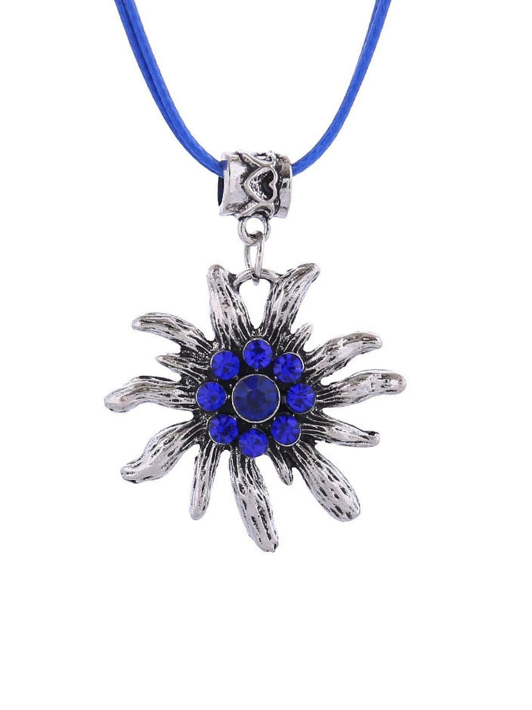 Vintage Rhinestone Edelweiss Dangle Necklace - vintage fashion, retro style