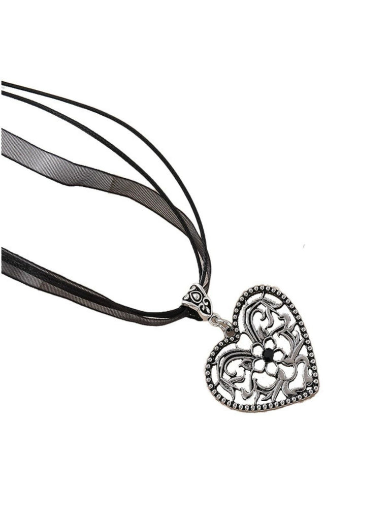 Vintage Ribbon Heart Flower Necklace - vintage fashion, retro style