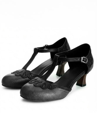 Vintage Round-Toe T-Strap Chunky Heels - vintage fashion, retro style, classic elegance for vintage lovers