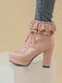 Vintage Ruffled Lace-Up Chunky High Heel Boots - vintage shoes, retro heels