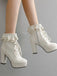 Vintage Ruffled Lace-Up Chunky High Heel Boots - vintage shoes, retro heels