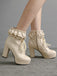 Vintage Ruffled Lace-Up Chunky High Heel Boots - vintage shoes, retro heels
