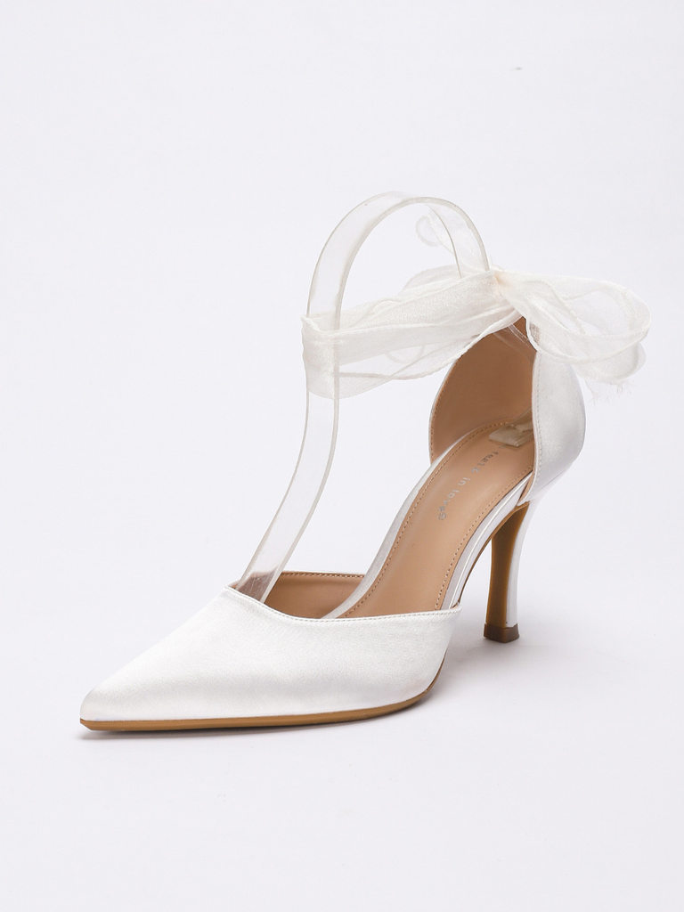 Vintage Satin Ribbon Pointed-Toe High Heels - vintage shoes, retro heels