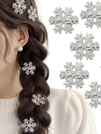 She finds her 1950s story in this Vintage Silver Christmas Snowflake Rhinestone Hairpin