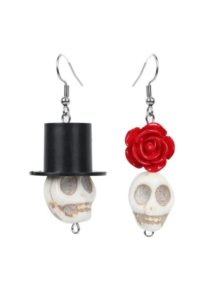 Vintage Skull Rose Halloween Earrings - vintage fashion, retro style