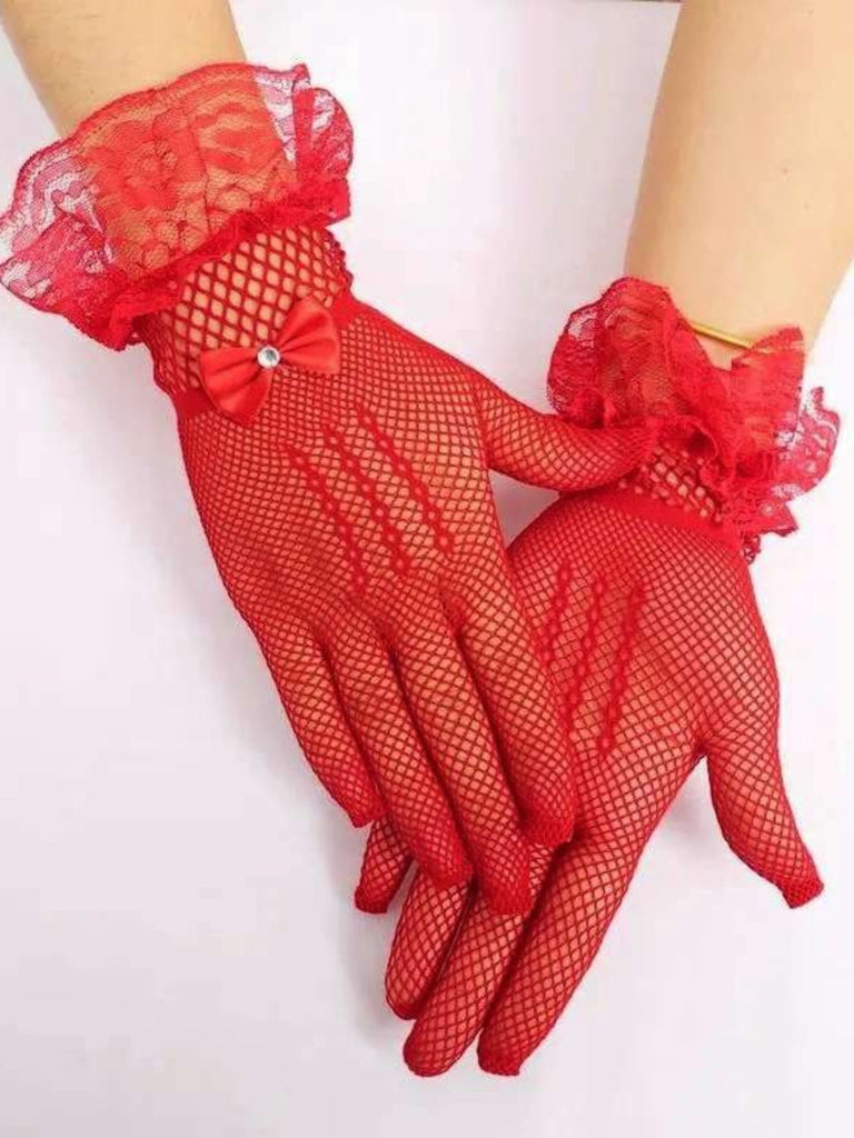 Vintage Solid Bow Lace Gloves — 1950s elegance in the palm of her hand