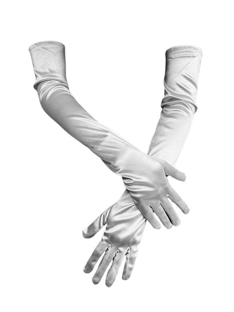 Vintage Solid Faux Satin Elbow Long Gloves — 1950s elegance in the palm of her hand