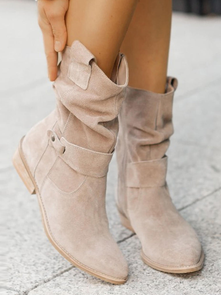 Vintage Solid Suede Mid-Calf Boots, vintage fashion, retro style - perfect for women who love vintage and retro fashion