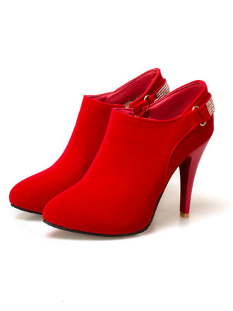 Vintage Solid Velvet Pointed Toe Stiletto Heels - vintage shoes, retro heels