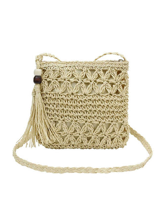 Vintage Straw Wooden Beads Crossbody Bag - vintage fashion, retro style