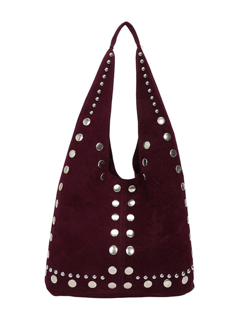Vintage Suede Studded Shoulder Bag - vintage fashion, retro style, classic elegance for vintage lovers