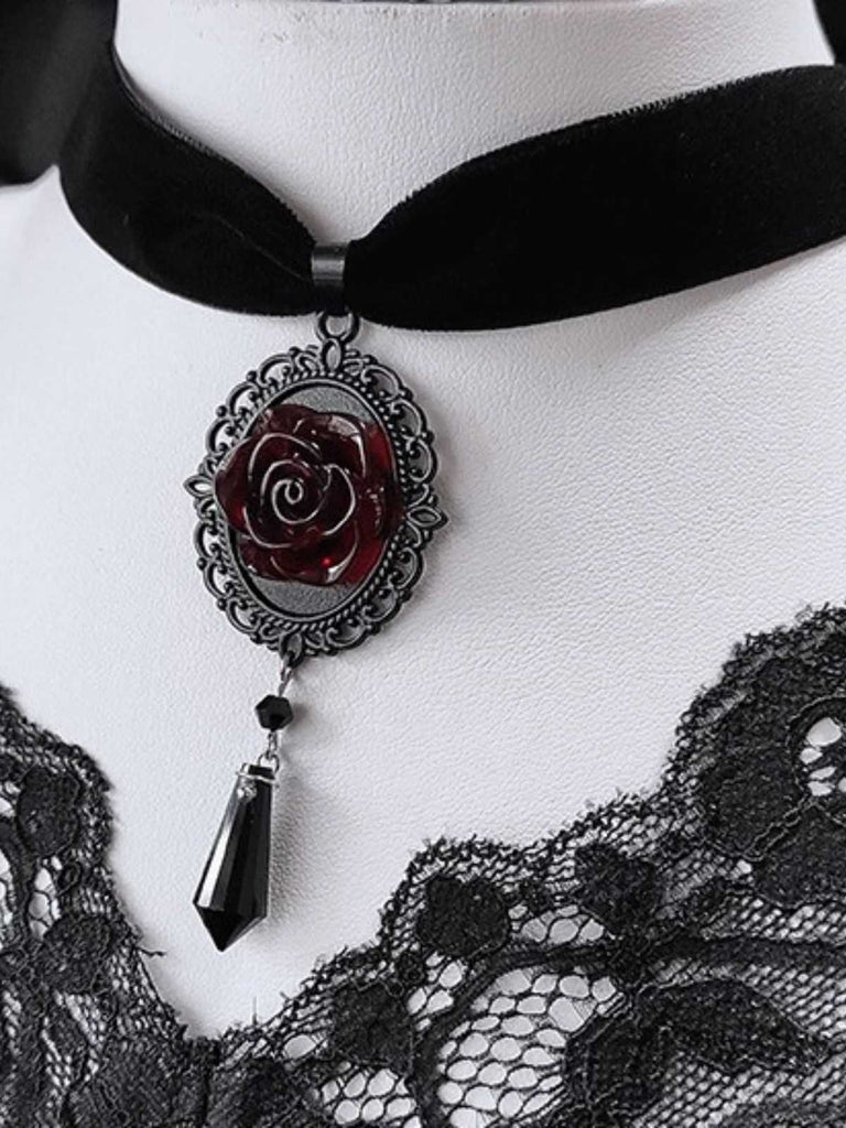 Vintage Dark Rose Victorian Gothic Necklace - vintage fashion, retro style