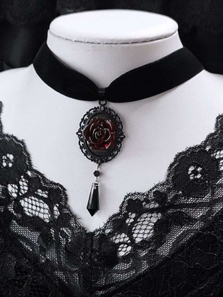 Vintage Dark Rose Victorian Gothic Necklace - vintage fashion, retro style
