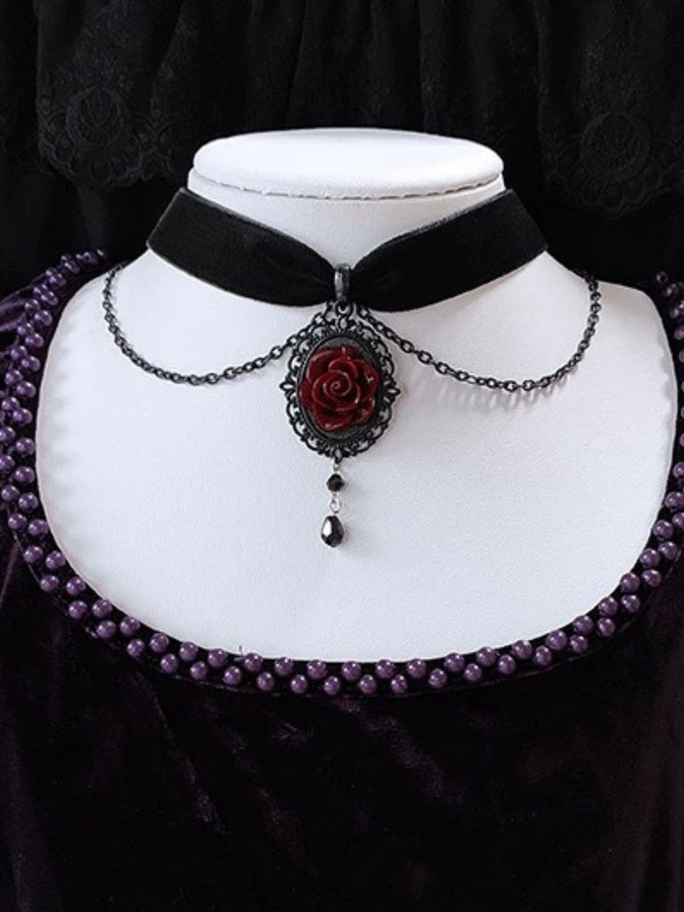 Vintage Dark Rose Victorian Gothic Necklace - vintage fashion, retro style