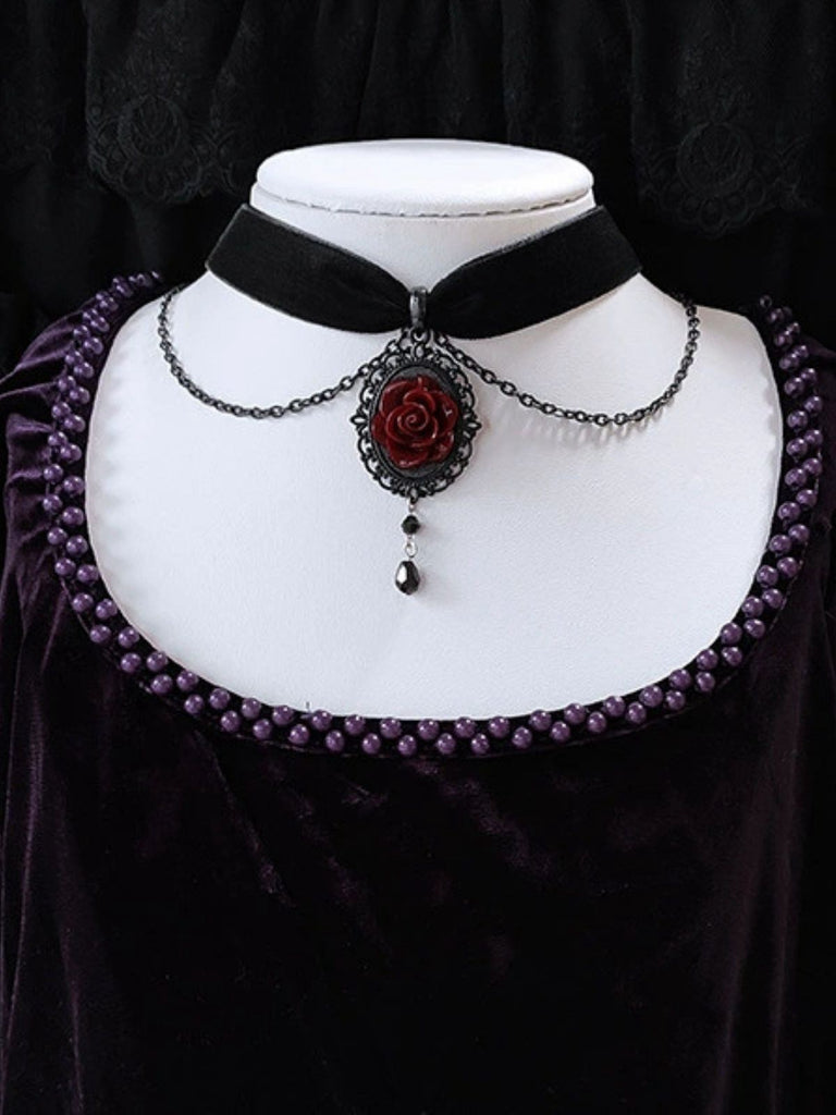 Vintage Dark Rose Victorian Gothic Necklace - vintage fashion, retro style