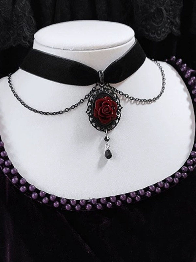 Vintage Dark Rose Victorian Gothic Necklace - vintage fashion, retro style