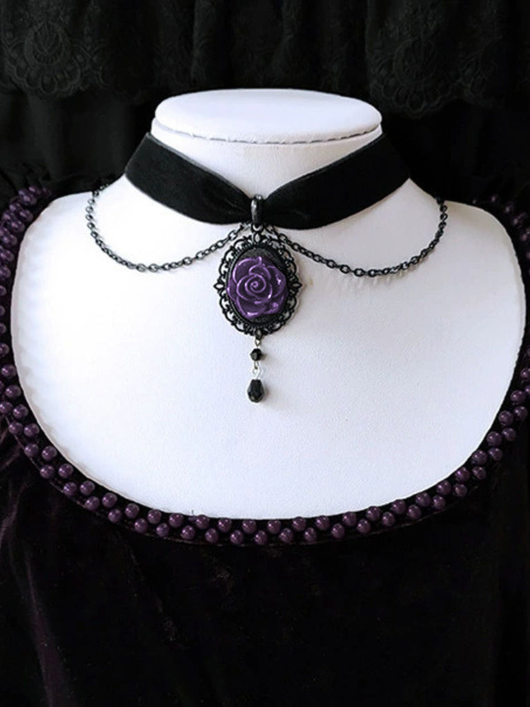 Vintage Dark Rose Victorian Gothic Necklace - vintage fashion, retro style