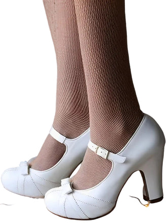 Vintage White Chunky Heel Mary Jane Shoes, vintage shoes, retro heels - perfect for women who love vintage and retro fashion