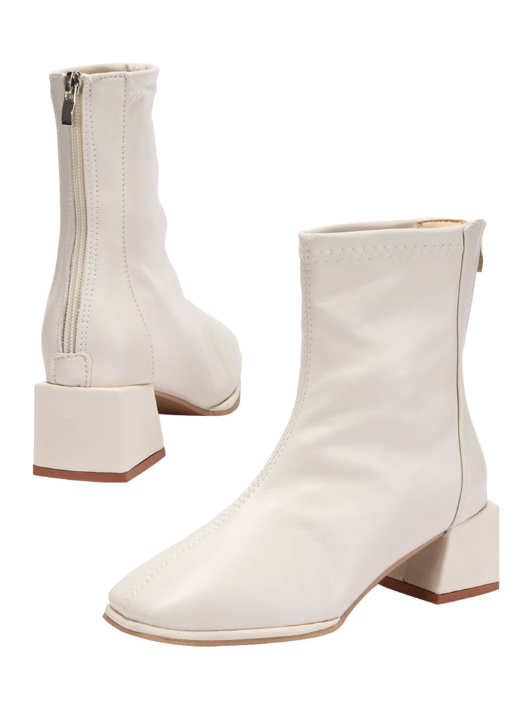 Vintage White Leather Square Toe Heeled Boots, vintage fashion, retro style - perfect for women who love vintage and retro fashion