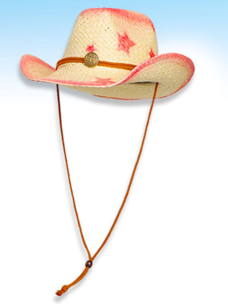 2919 Retro Cowboy Sun Hat With Star Patterns Adjustable Draw-cord Large Wide Malabar Straw Sun Hat with Tall Palm Print - Wide Brim Hat  main image 4