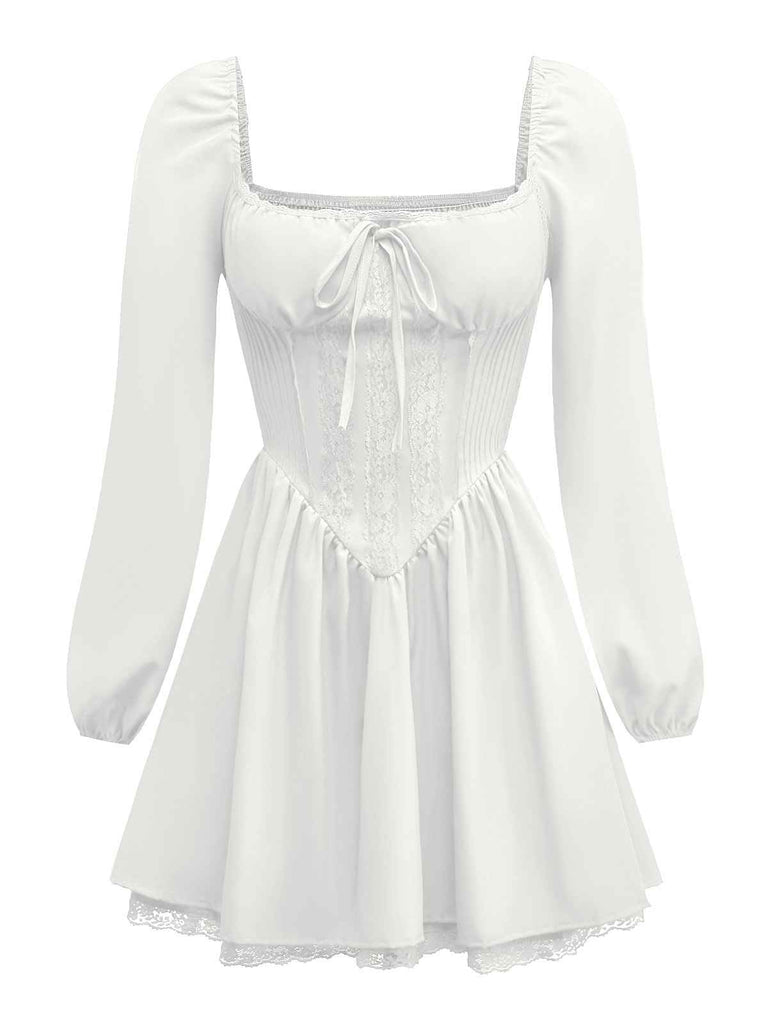 1950s Solid Bow Tie Lace Gothic Dress