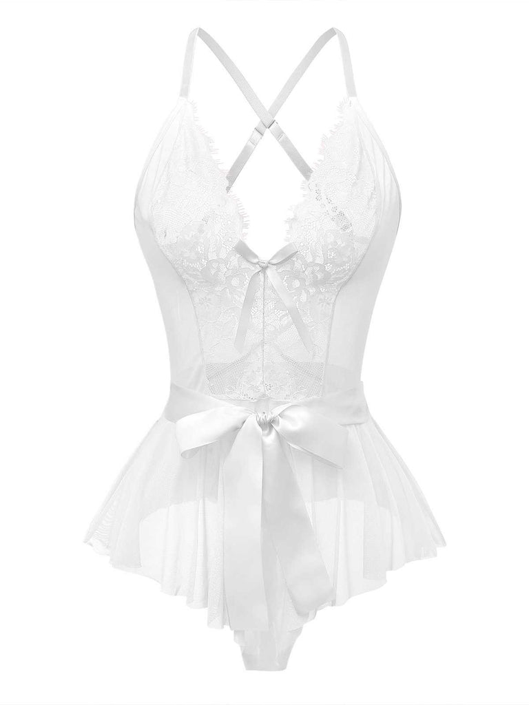 1970s Slip Floral Lace Bow Nightgown