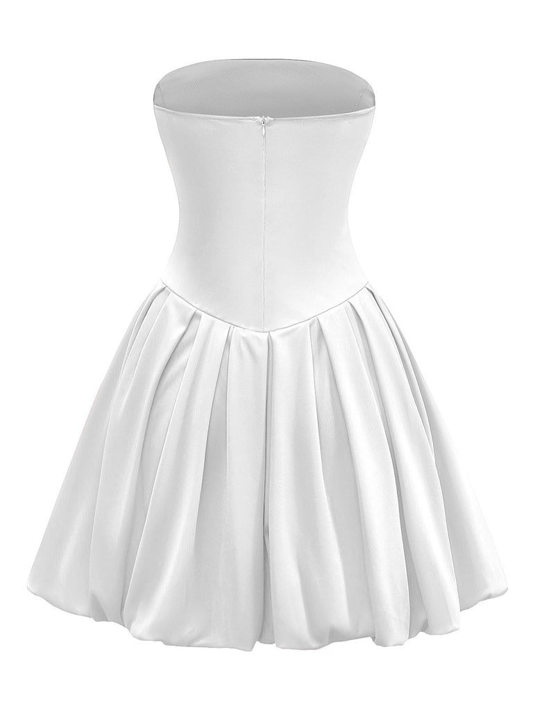 1950s Solid Basque Waist Strapless Bubble Dress