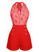 Watermelon Red 1950s Halter Patchwork Romper — vintage elegance for the modern woman