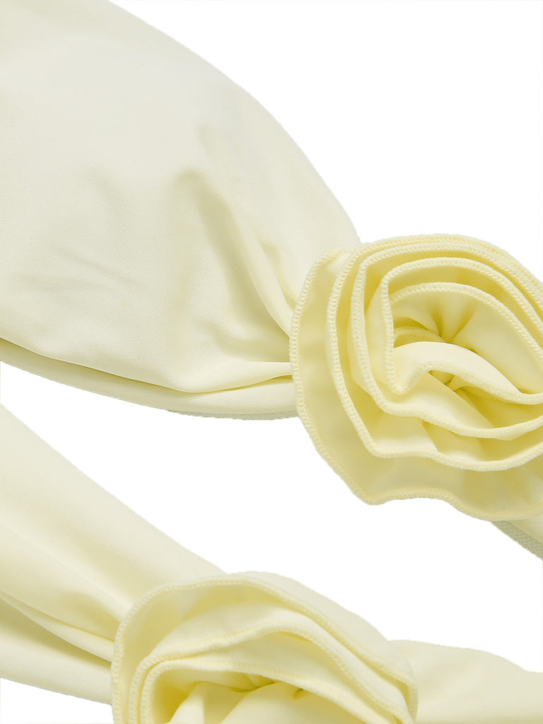 White 1930S 3D Flowers Hollow Bandeau Swimsuit, vintage swimsuit, pin-up swimwear - perfect for women who love vintage and retro fashion