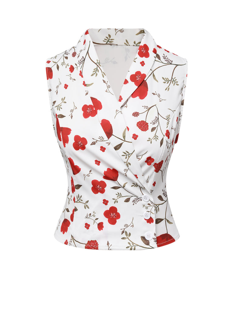 White 1930s Floral Asymmetric Lapel Top - vintage fashion, retro style, pure white