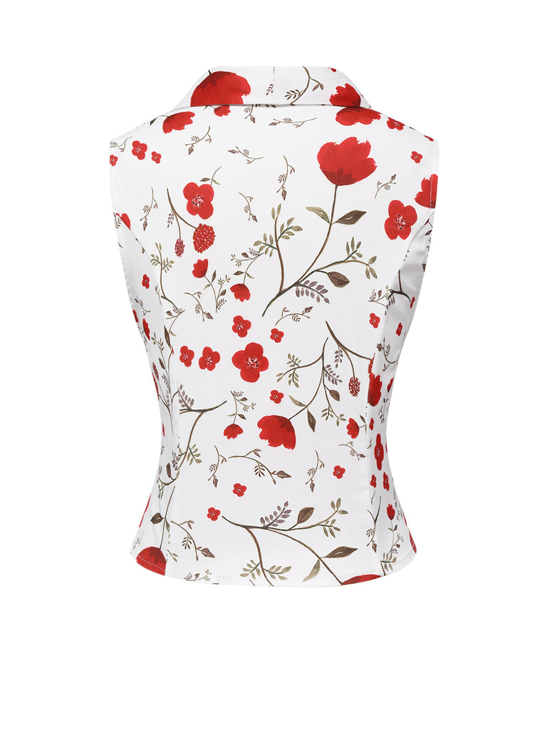 White 1930s Floral Asymmetric Lapel Top - vintage fashion, retro style, pure white