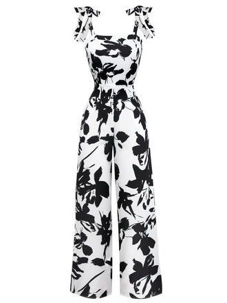 White 1930s Floral Lace-Up Jumpsuit - vintage jumpsuit, retro fashion, pure white