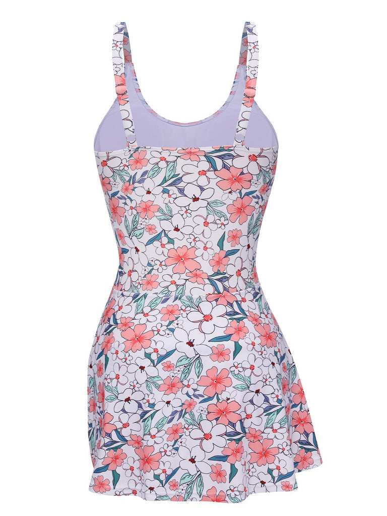 This White 1930s Floral Wide Strap Swimsuit carries 1930s vacation dreams in every stitch
