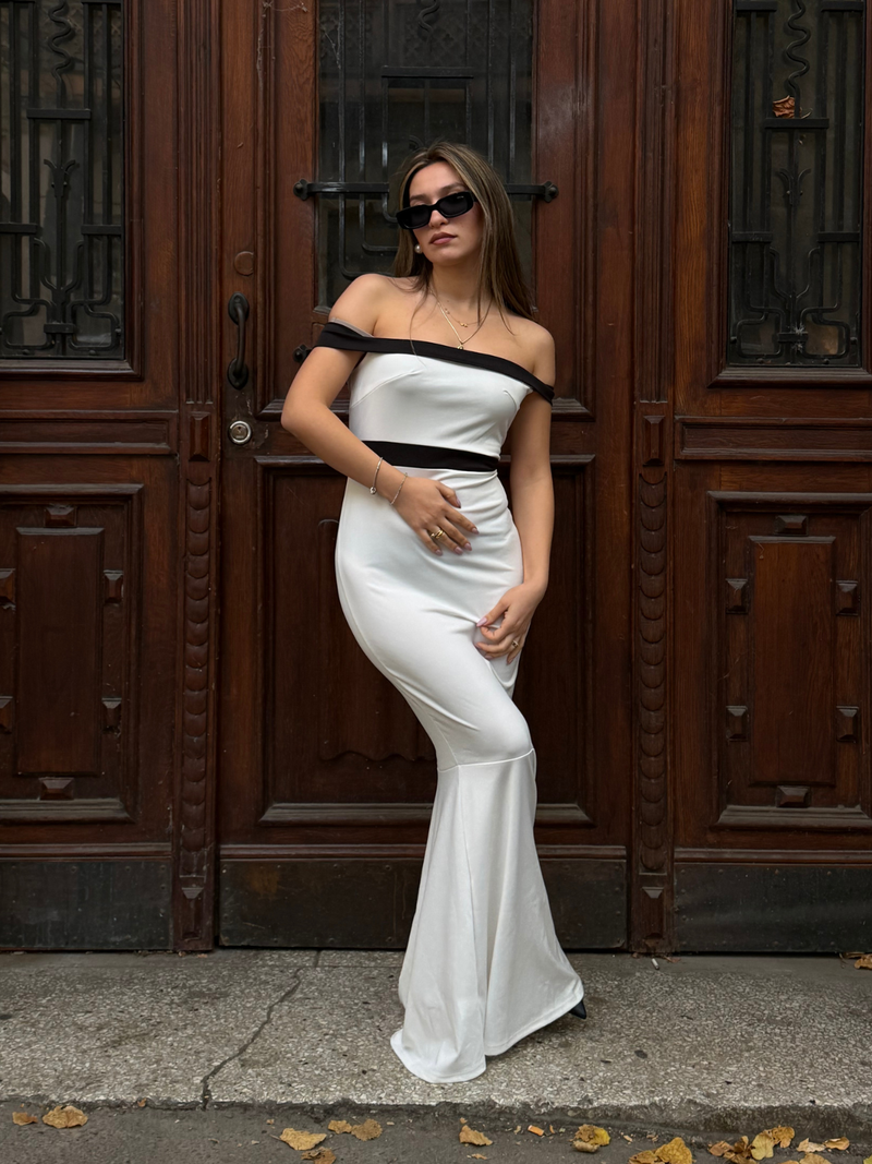 black and white fishtail dress 1930s Off-Shoulder Collection: DIVINITY Perfect for formal events black bridal dresses Off Size:9-10 Years(150cm)