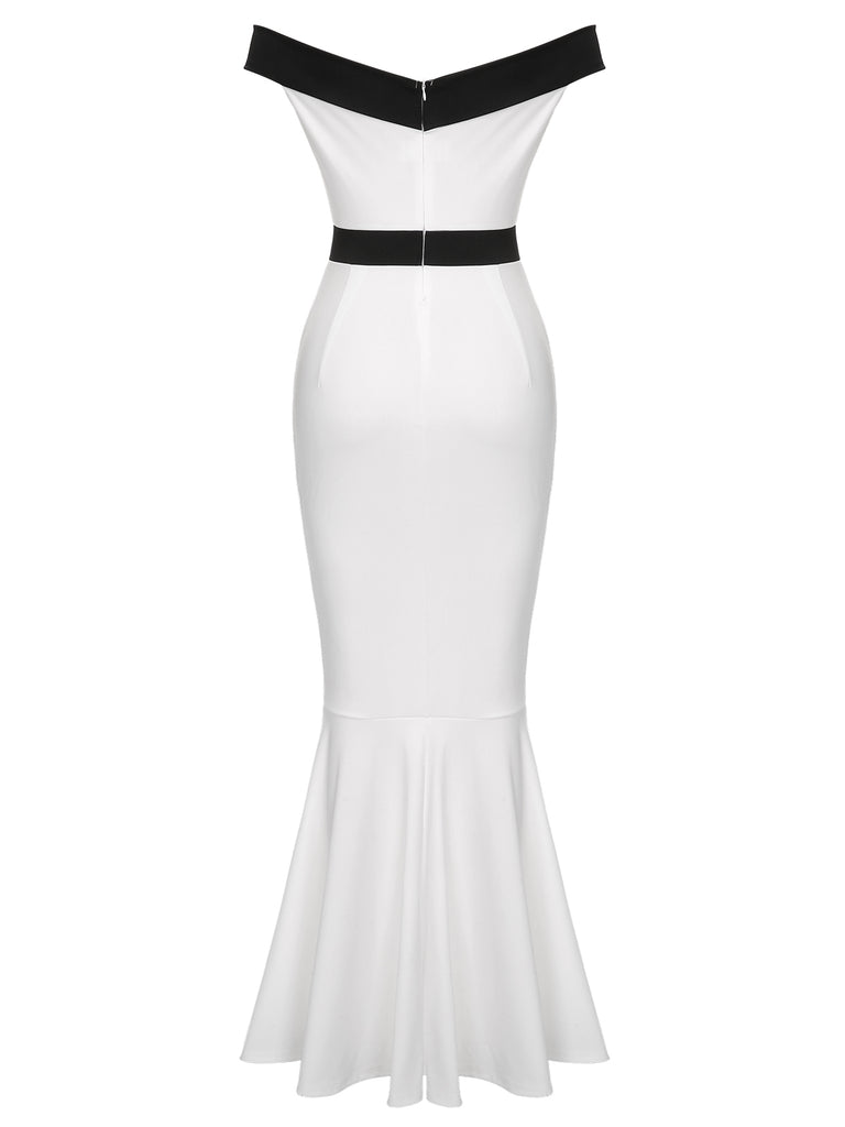 Elegant Mermaid Wedding Guest Dress Off Shoulder Black & White ColorBlock Maxi Dress Evening Formal Dress Elegant Mermaid Wedding Guest Dress Off Shoulder Black & White ColorBlock Maxi Dress Evening Formal Dress