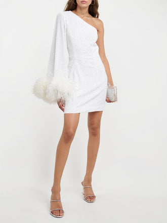 She slips into this White 1930s One Shoulder Asymmetric Raw Edge Dress and suddenly it's a 1930s daydream