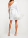 This White 1930s One Shoulder Asymmetric Raw Edge Dress wraps her in 1930s elegance, one twirl at a time
