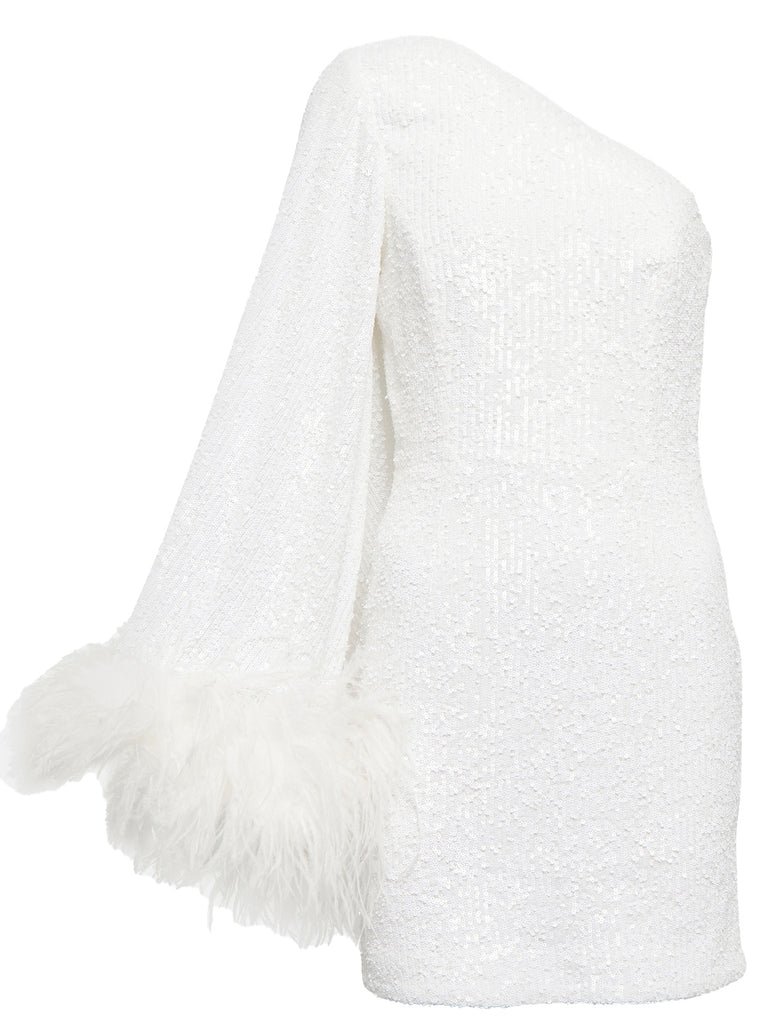 White 1930s One Shoulder Asymmetric Raw Edge Dress — the kind of 1930s dress that makes strangers smile