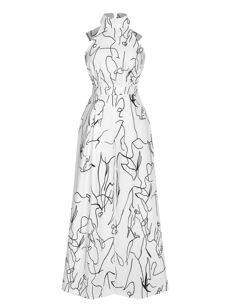 She finds her 1930s story in this White 1930s Round Neck Sleeveless Jumpsuit