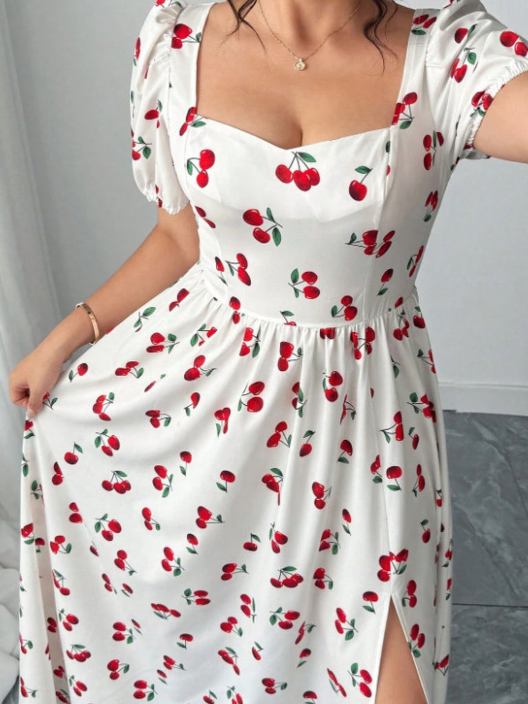 strapless open back dress Vintage Retro Pinup Strapless Sweetheart Neckline Bow Cherry Print Tight Dress- Ilha L