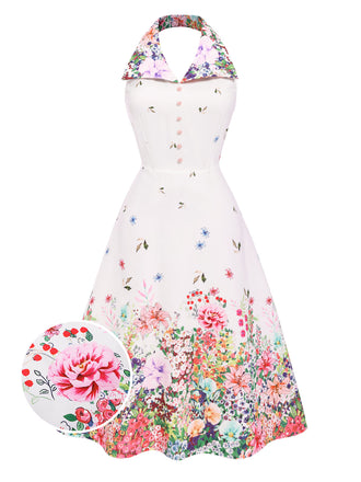 She slips into this White 1940s Floral Lapel Patchwork Dress and suddenly it's a 1940s daydream