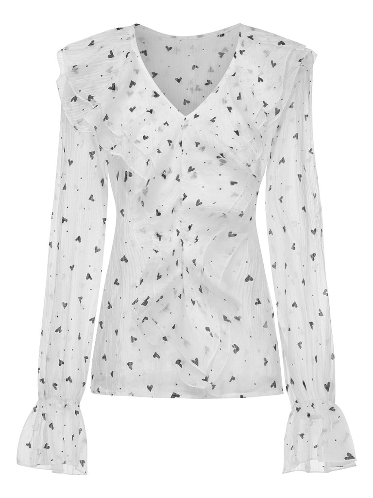 1940s Heart Dots Illusion Ruffle | 1940s | vintage blouse, retro top