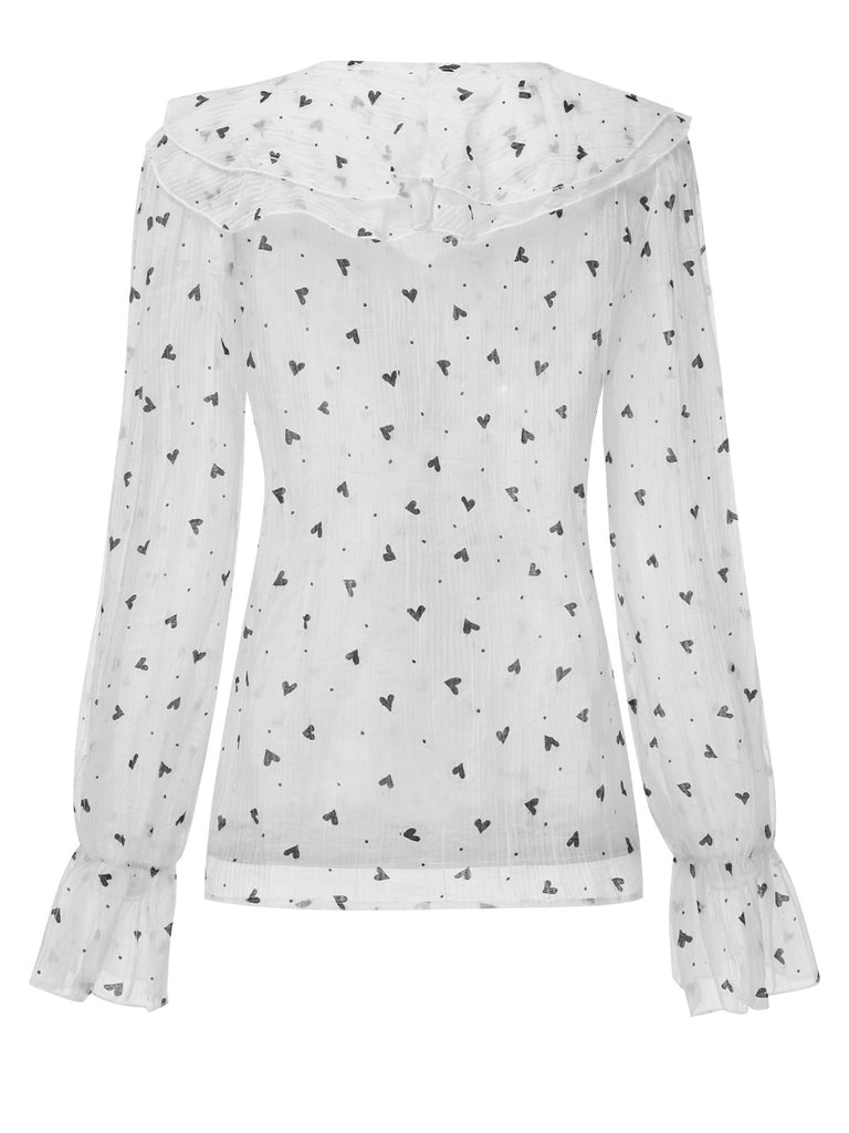 1940s Heart Dots Illusion Ruffle | 1940s | vintage blouse, retro top