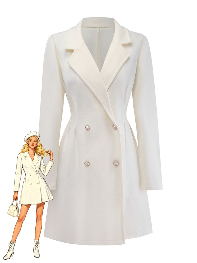 Vintage Pearl Button Faux-Wool Coat White Vintage Pearl Button Faux-Wool Coat White
