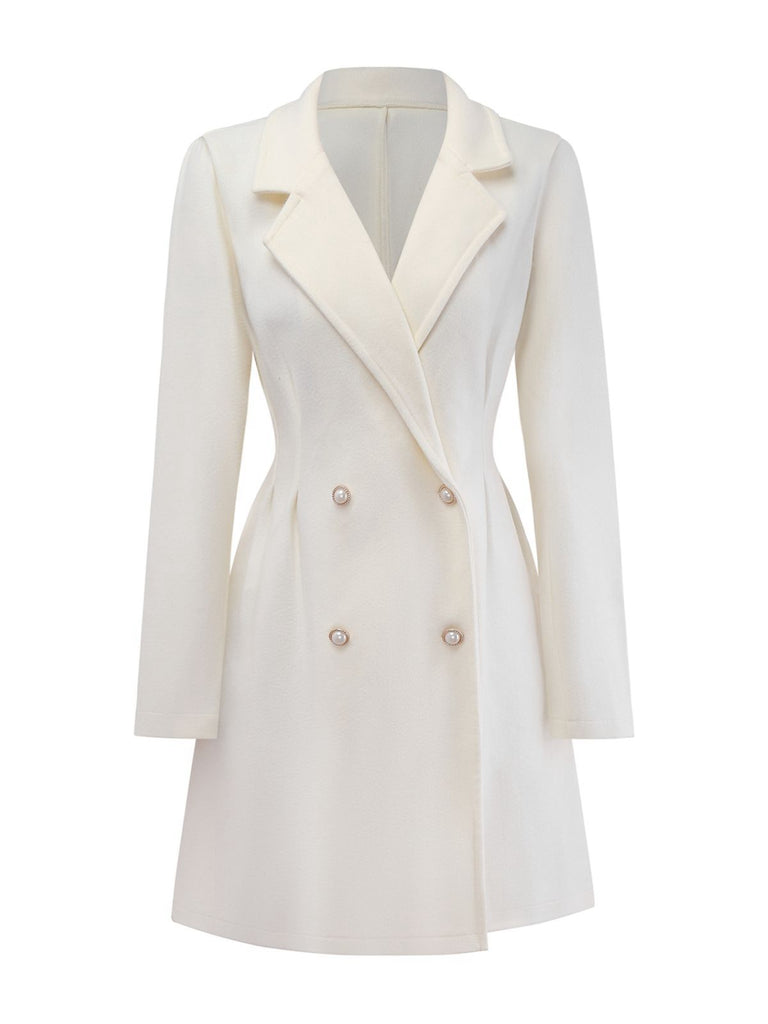 White 1940s Pearl Button Faux-Wool Coat - vintage fashion, retro style, pure white
