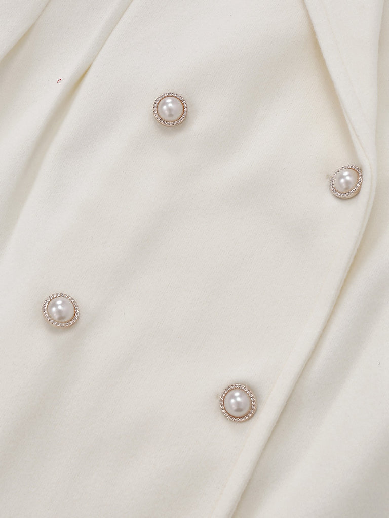 White 1940s Pearl Button Faux-Wool Coat - vintage fashion, retro style, pure white