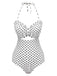She's wearing White 1940s Polka Dot Lace Up Halter Swimsuit and the whole beach remembers the 1940s